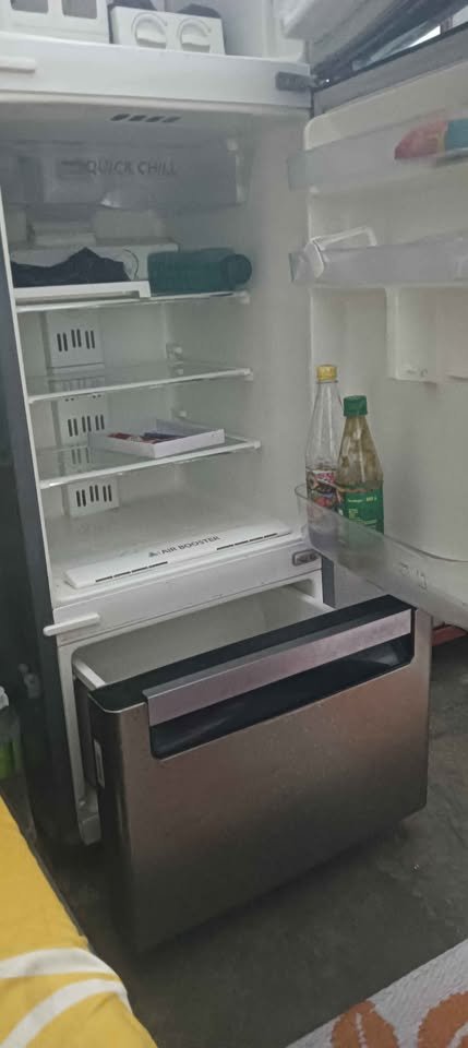 Whirlpool 215 L refrigerator with shelves, door compartments, and a large bottom storage organiser drawer